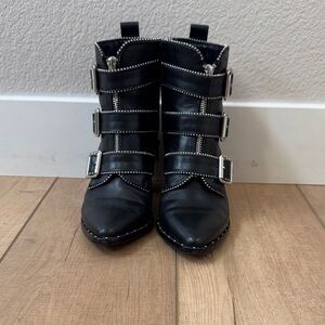 Steve Madden Black Buckle Strap Ankle Booties with Silver Stud Trim